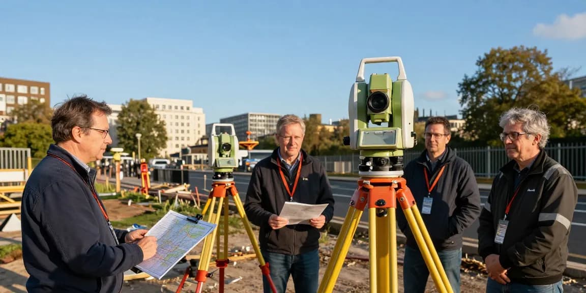 Topographical surveys london & Surrey using advanced equipment in an urban construction site for precision and accuracy.