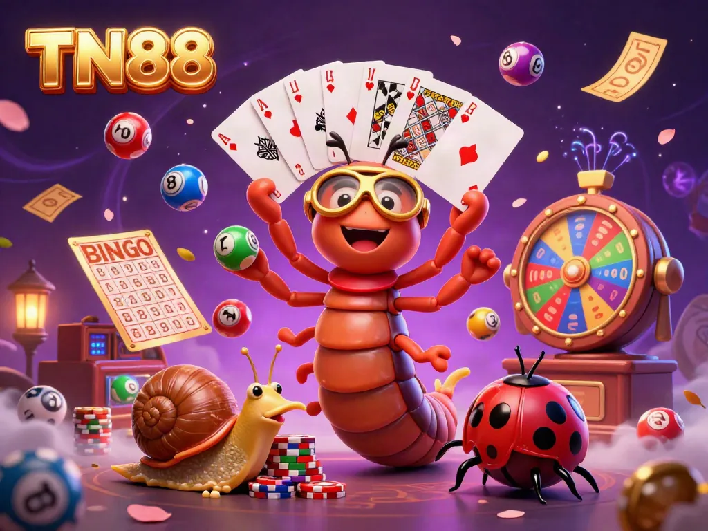 Experience TN88's dynamic casino scene with a millipede dealer, lottery elements, and excitement.