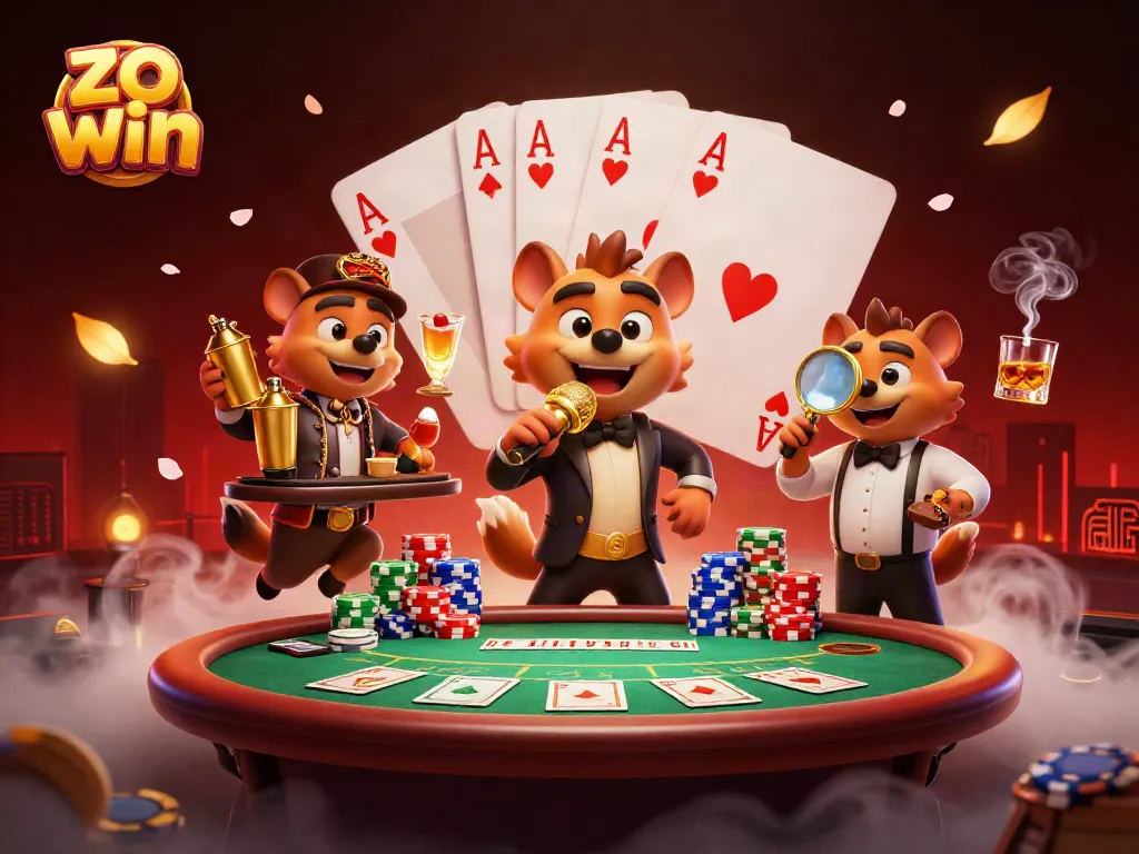 Experience the excitement of zo win in a vibrant comedic casino scene with hyenas at play.