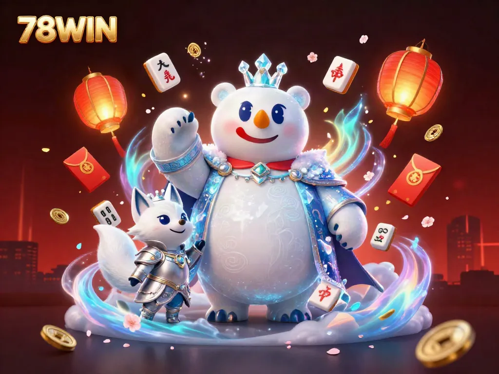Engage with vibrant 78WIN casino action featuring polar bear and a snow fox among festive elements.