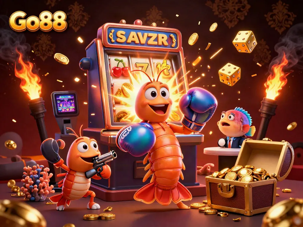 Experience thrilling gameplay at Go88 with dynamic characters, colorful slots, and a vibrant casino atmosphere.