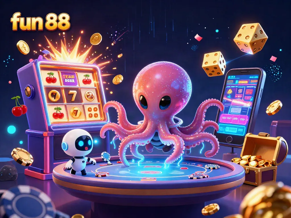 Experience fun 88's excitement with a futuristic alien octopus at a holographic poker table!