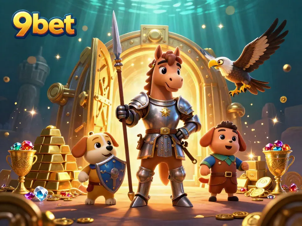 Experience the thrill of 9bet with an exciting medieval casino adventure scene.