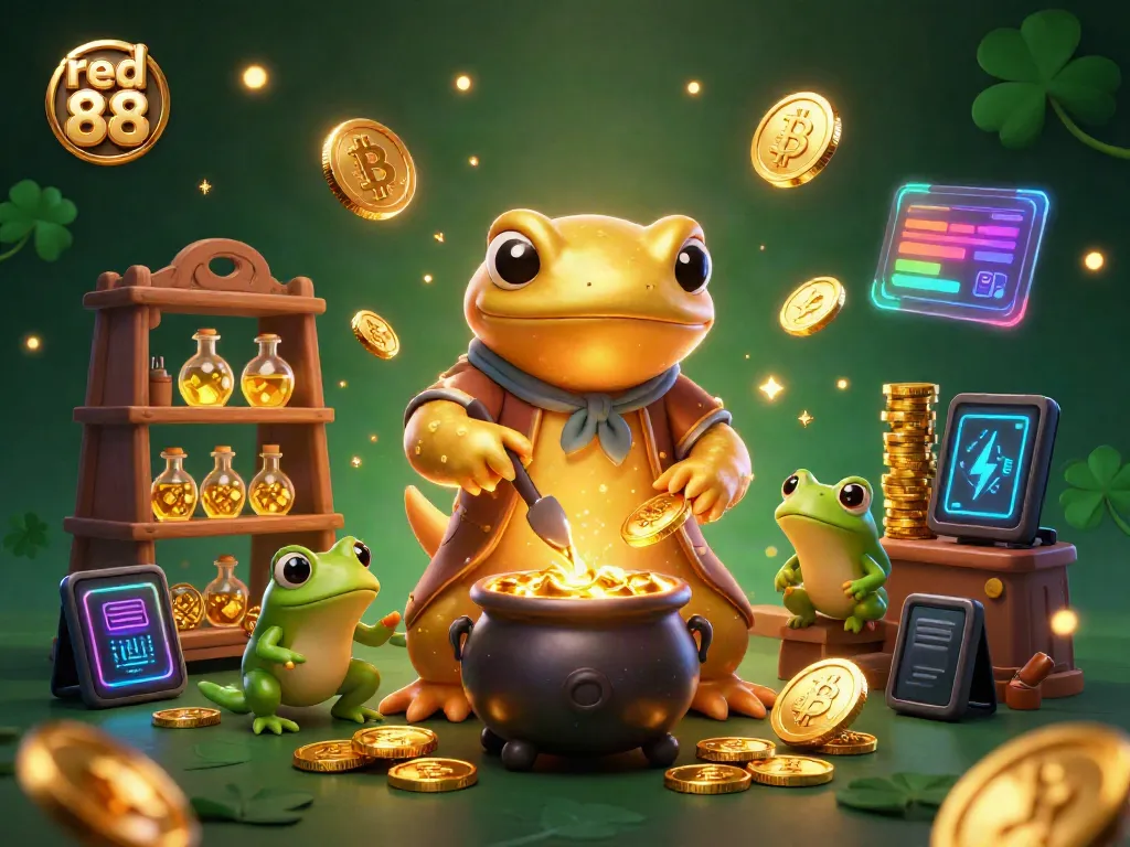 Join the adventure at red 88 with enchanting gaming scenes featuring alchemists and crypto coins.