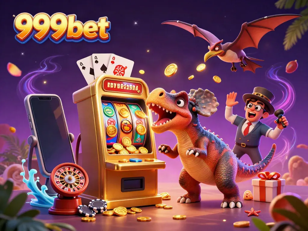 Catch golden coins while playing slots at 999bet with colorful game elements in a festive casino scene.