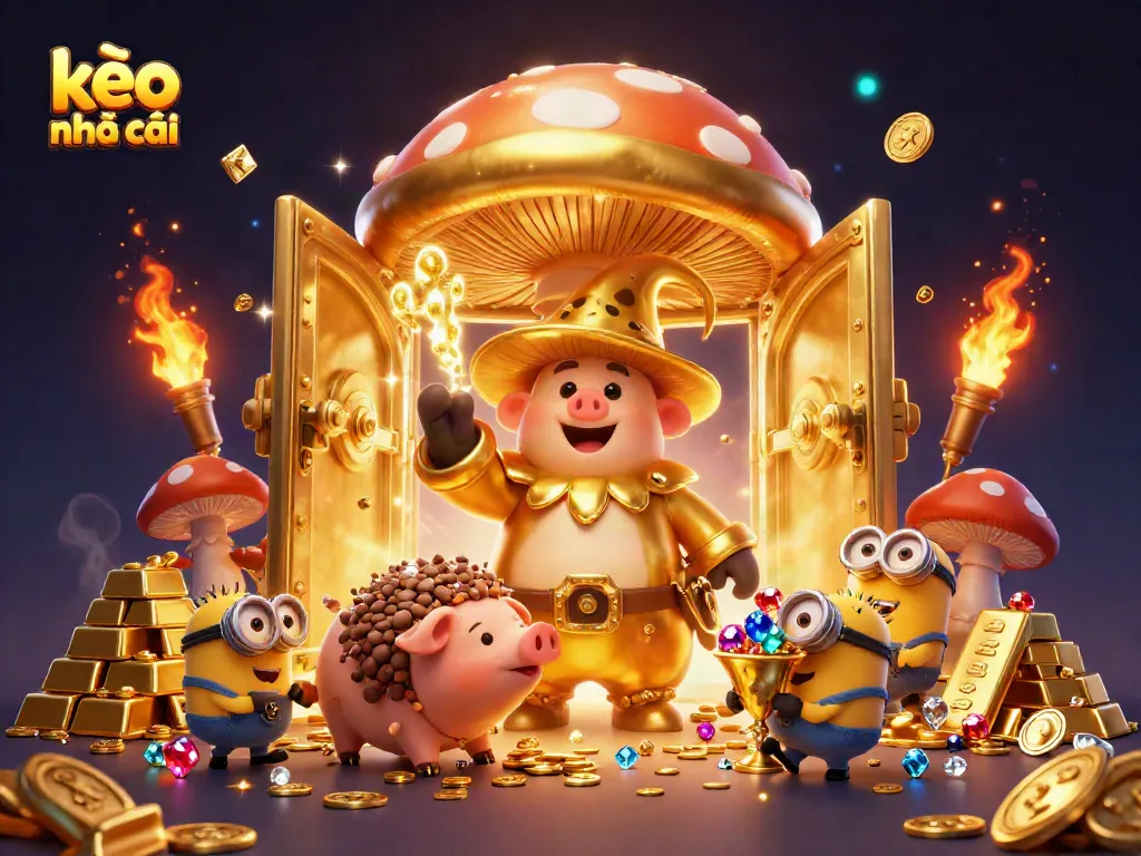 Engage with kèo nhà cái captivating golden wizard turning treasures, rich gambling-themed illustration