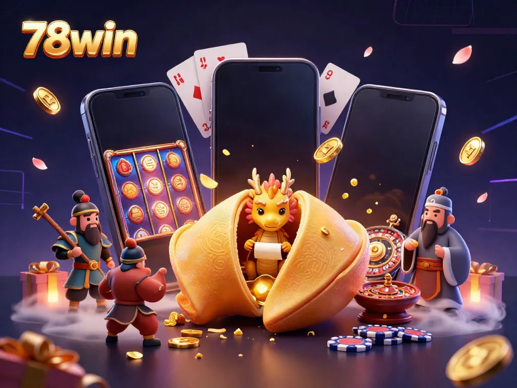Engage with 78win's thrilling casino experience featuring golden elements, a wise dragon, and vibrant games.