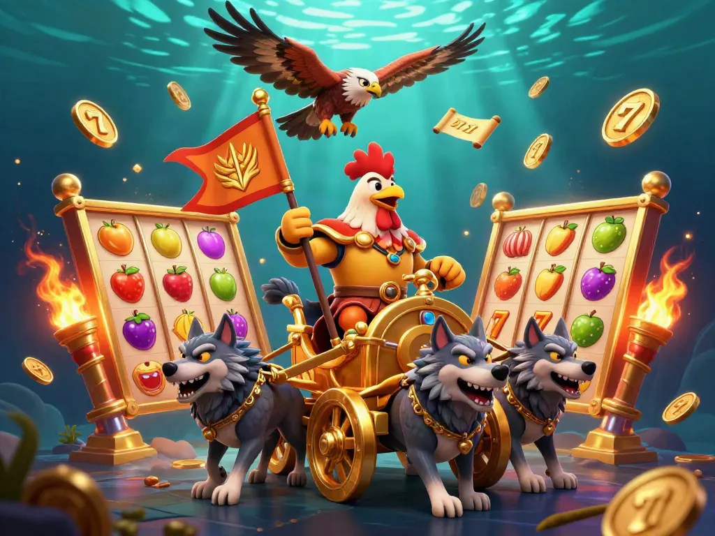 Experience thrilling gameplay with V79's immersive 3D casino scene featuring a golden chariot and dynamic slot elements.