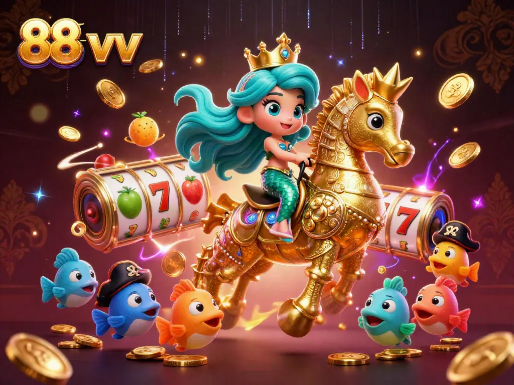 Engage with thrilling jackpots as 88 vv brings colorful gameplay alive through a mermaid princess on a seahorse.