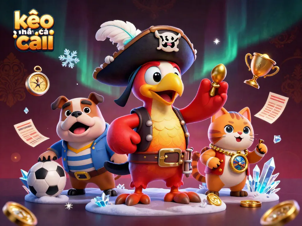 Experience thrilling sports betting action with kèo nhà cái's dynamic 3D scene featuring a pirate captain and friends.