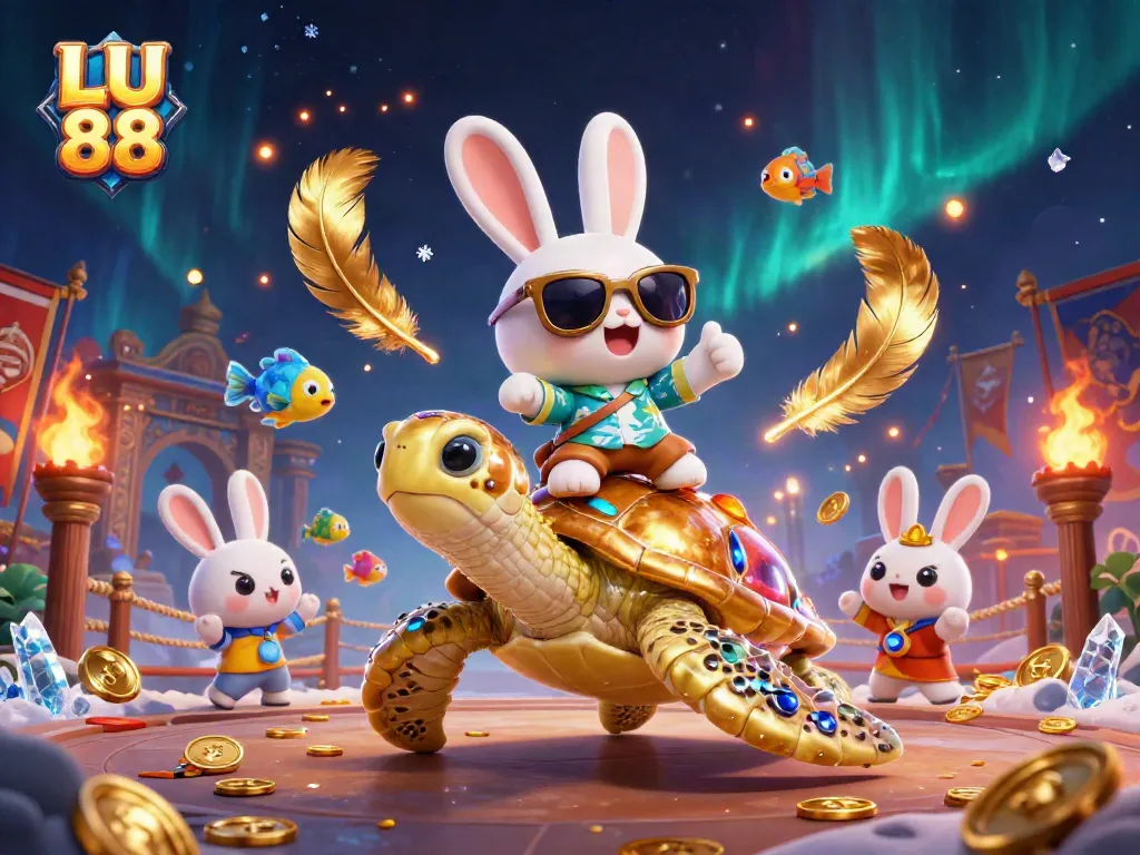 LU 88 exemplifies casino excitement with a cartoon rabbit and golden turtle amidst vibrant underwater themes.