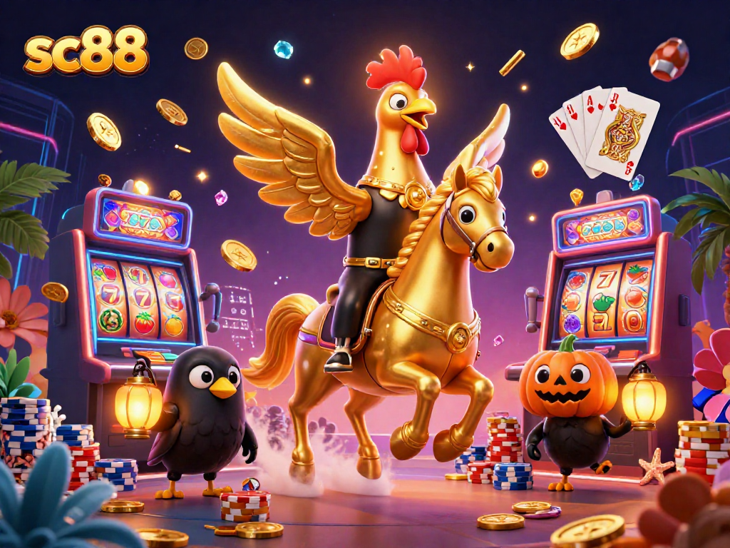 Experience thrilling gaming with sc88 featuring a golden rooster and dazzling casino elements.