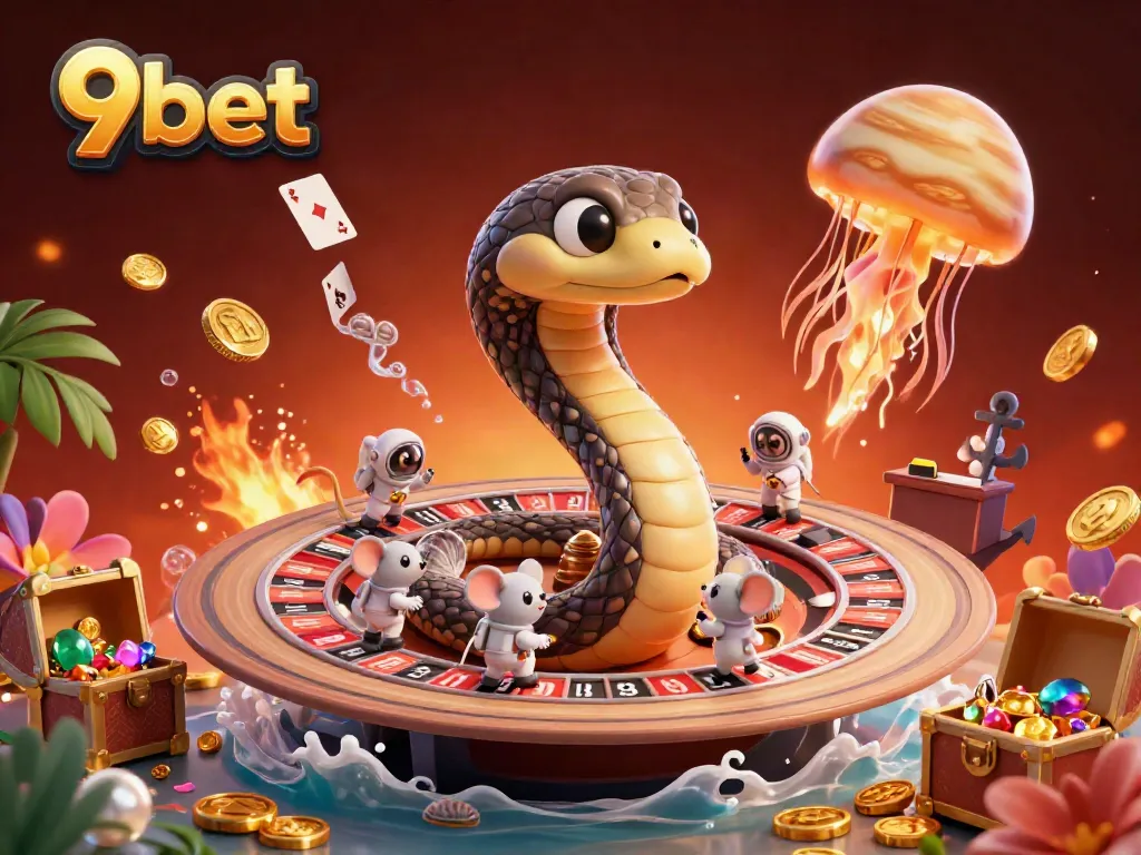 Experience the thrill of gambling with 9bet, where a cosmic dealer and characters plunge into immersive gameplay.