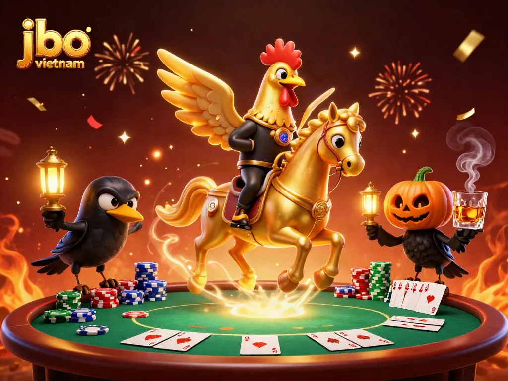Engage in thrilling gameplay at jbo vietnam with a vibrant casino scene featuring unique characters.