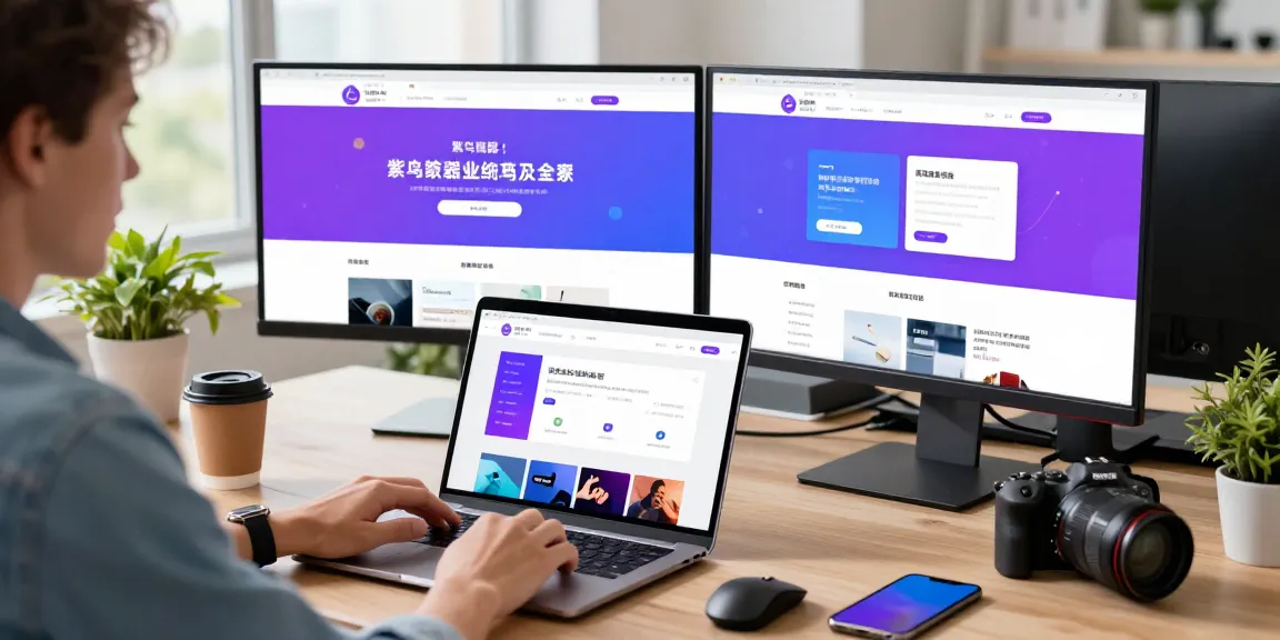 用户在时尚办公室中使用紫鸟浏览器浏览网页场景,体现高效和隐私保护。