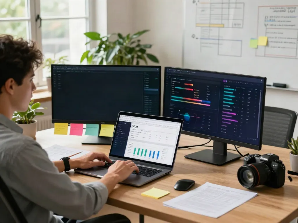 SEO expert using instant indexing tools in a professional digital marketing workspace