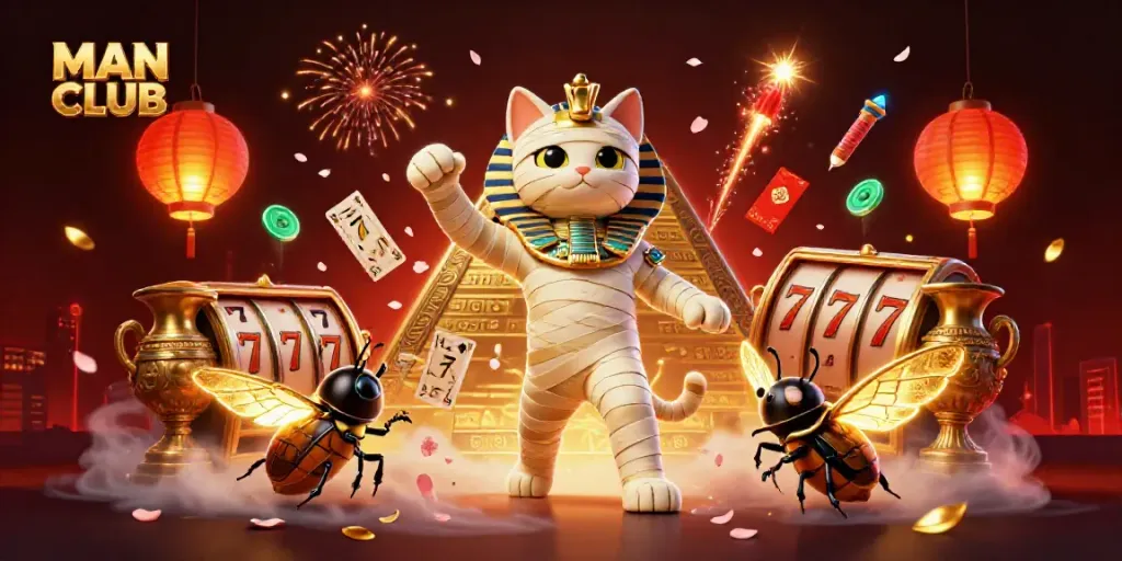 Experience energetic gameplay action with MAN CLUB featuring a vibrant pyramid casino scene.