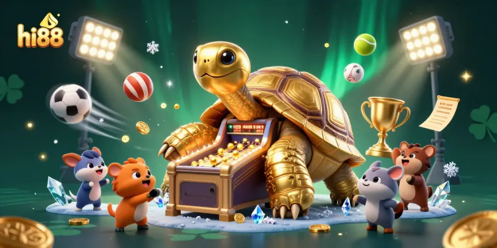 Experience the excitement of hi88 with a vibrant 3D casino illustration featuring dynamic sports betting elements.