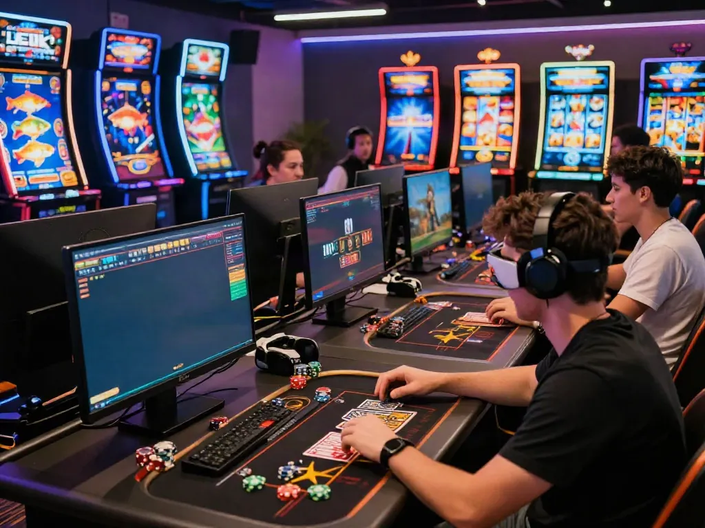 Engaging online gaming scene at TX88, players immersed in casino games and live betting.