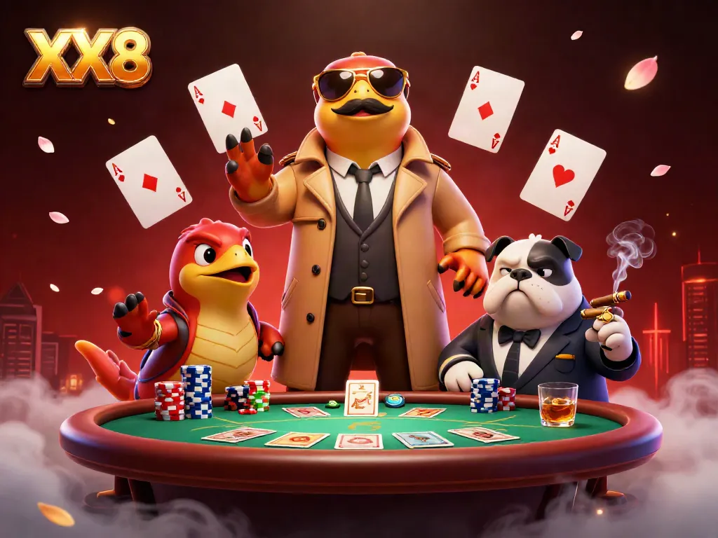 Experience the thrill of XX8 online casino with vibrant gaming elements and animated raptors.