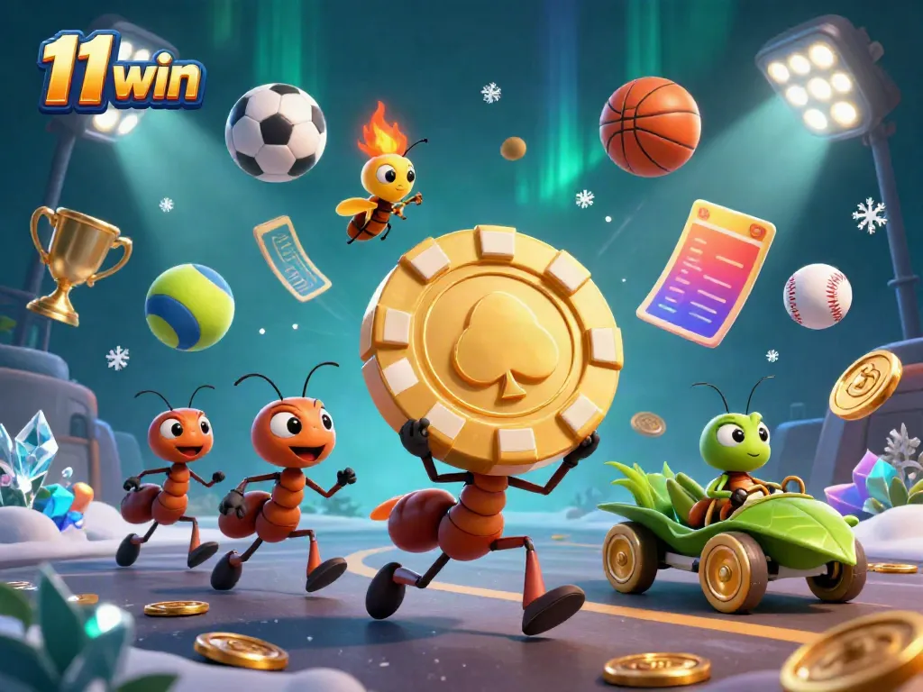 Join the thrilling escape at 11 win, where ants steal a giant poker chip amidst a vibrant casino scene.