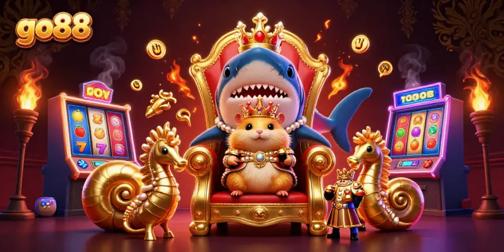 Experience dynamic gaming with the go88 casino featuring a hamster king and vibrant slot machines.