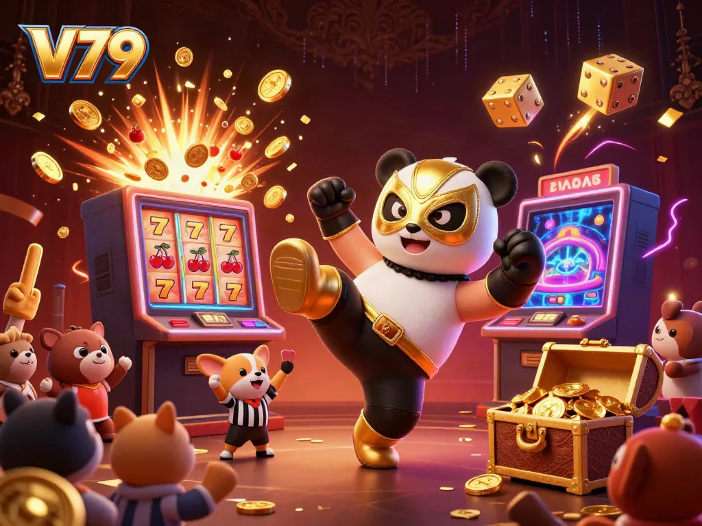 Experience excitement with V79's vibrant casino games, featuring dynamic 3D characters in action.