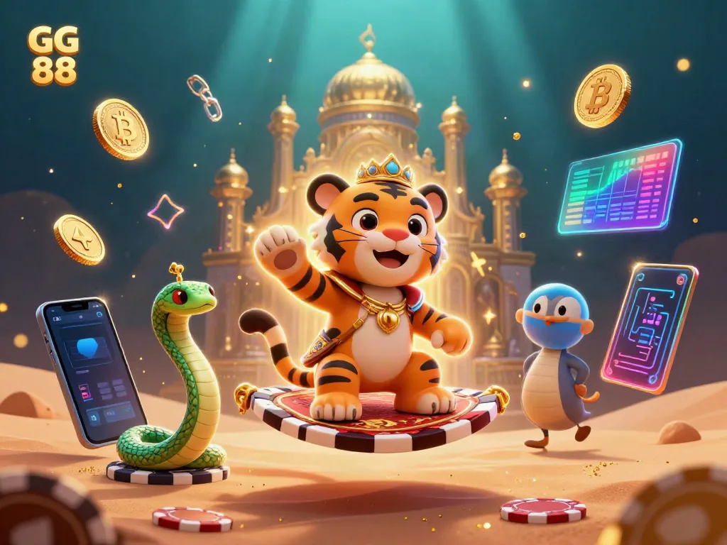 Experience the thrilling adventures of GG 88 in this dynamic digital casino scene with vibrant elements and characters.