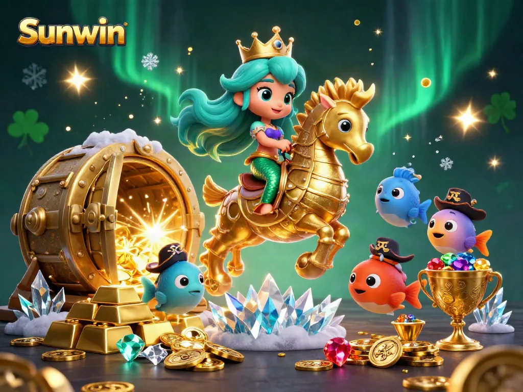 Experience thrilling gaming at Sunwin with a vibrant underwater casino adventure illustration featuring a mermaid and seahorse.