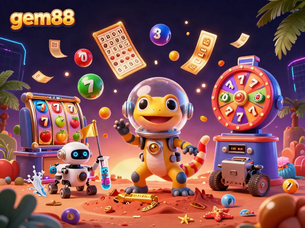 Experience casino thrills with gem88 as a Martian gecko discovers a golden casino on Mars.