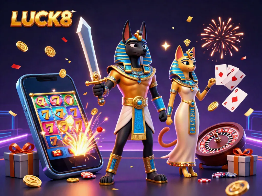 Experience LUCK8's thrilling online casino atmosphere with lively gaming elements and dynamic characters.