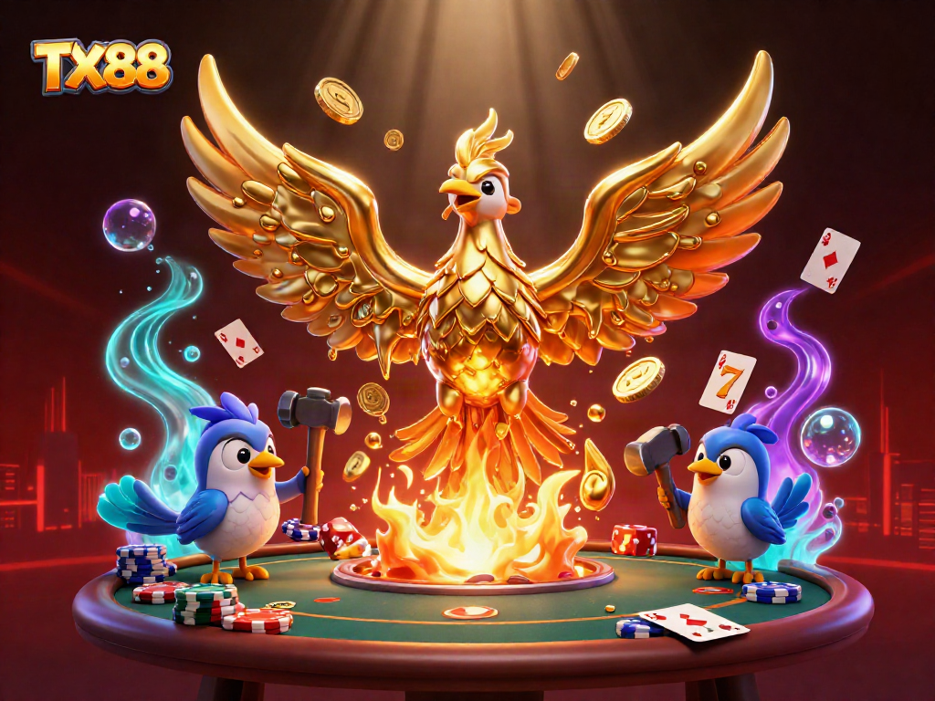 Experience thrilling wins with TX88 in a vibrant poker game scene featuring dynamic illustrations!