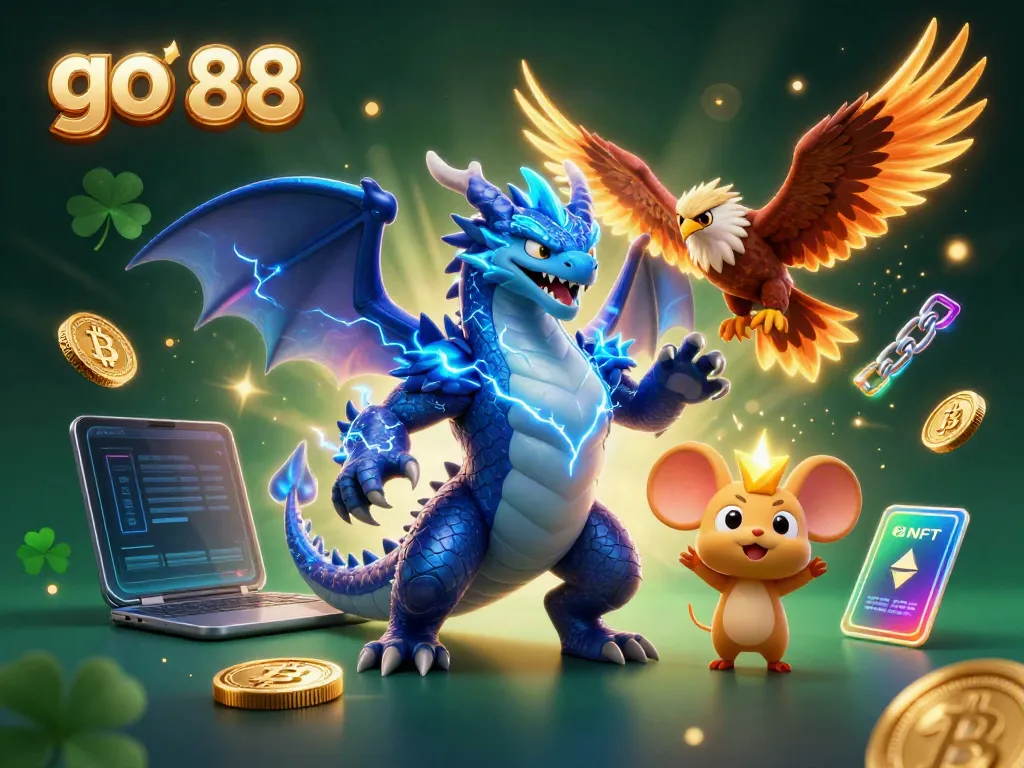 Engage with go 88 in an electric casino scene featuring dynamic characters and glowing crypto elements.