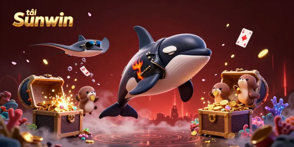 Engage with the vibrant world of tải Sunwin, showcasing characters amid underwater treasures and dynamic casino elements.