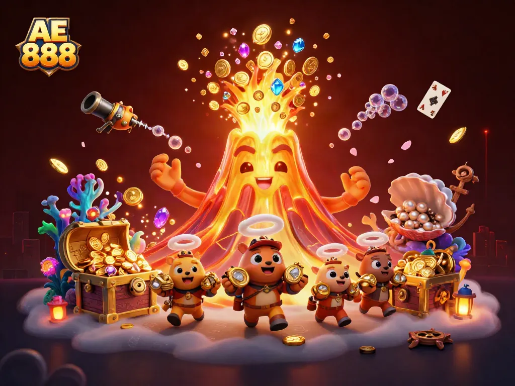 Win big with AE 888 at this vibrant online gaming scene filled with treasure and excitement.