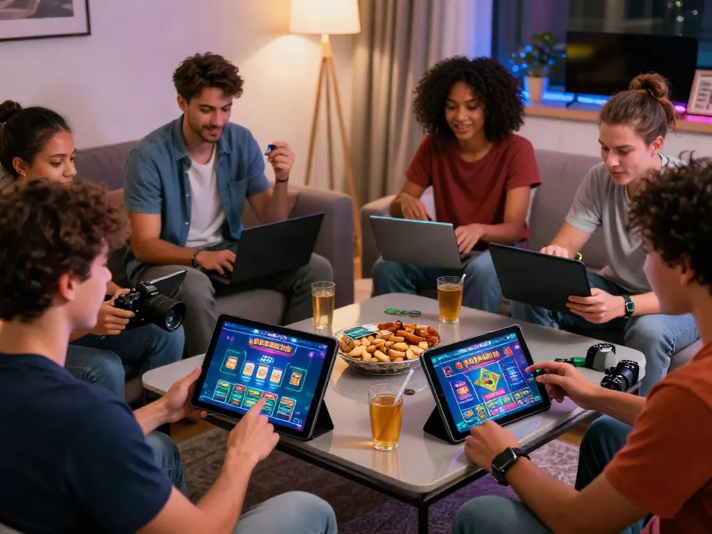 Exciting gathering at home enjoying the best credit card casinos gaming experience.