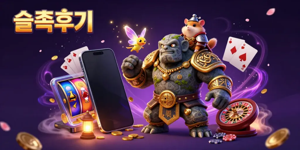 Experience thrilling slot reviews with our golem guardian and magical companions in a vibrant casino world.