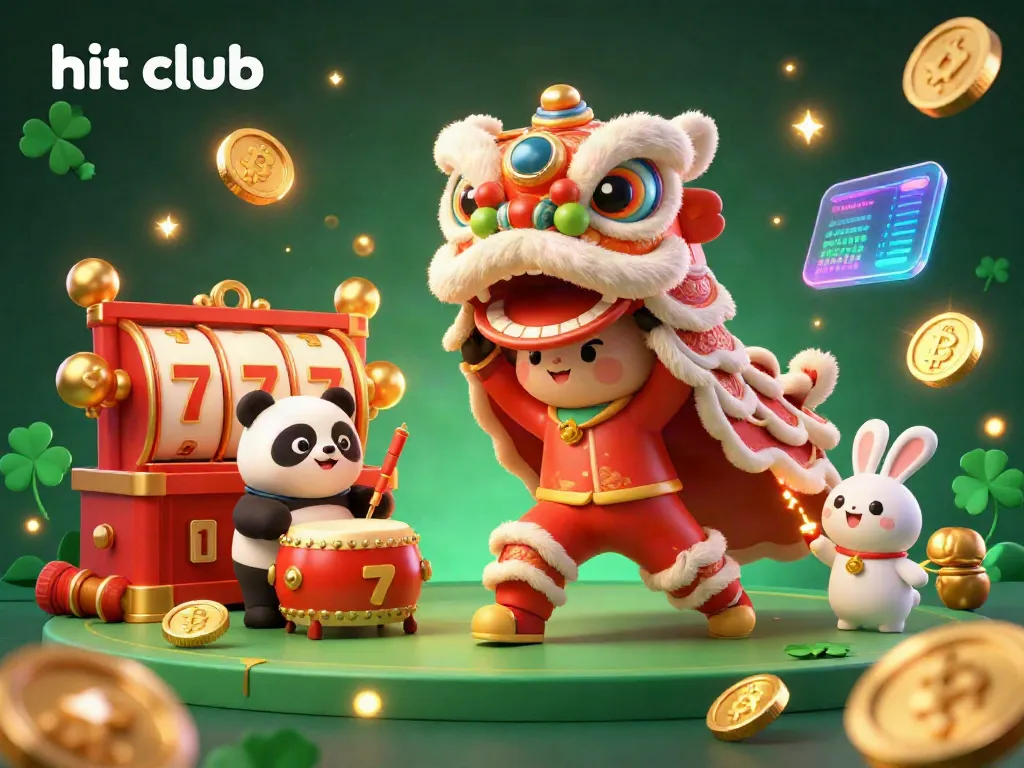 Engage in the hit club experience with an illustrated lion dance and vibrant casino elements.