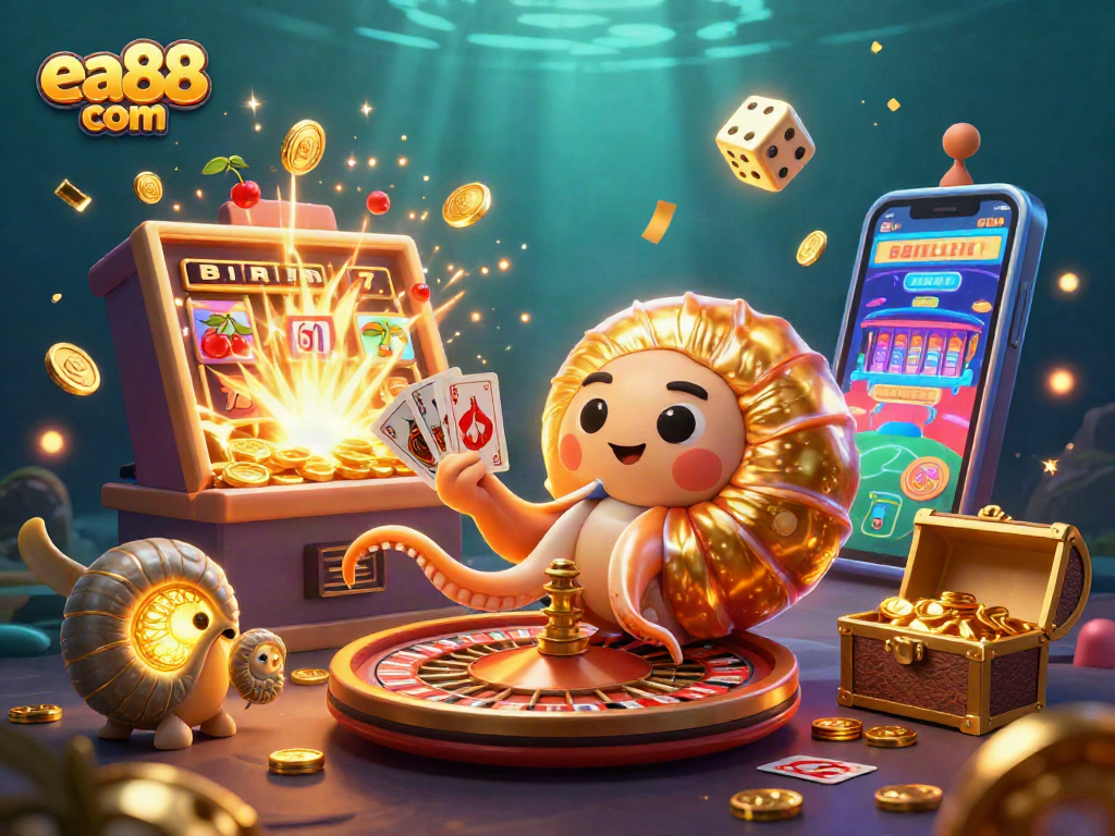 Win big with ea88 com's thrilling jackpots bursting from a vibrant 3D casino scene