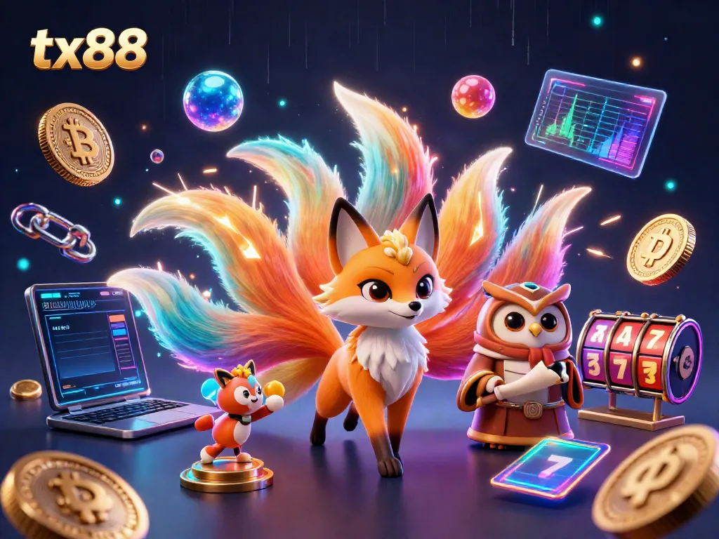 Experience vibrant gaming visuals at tx88 featuring spirits, coins, and slot reels.