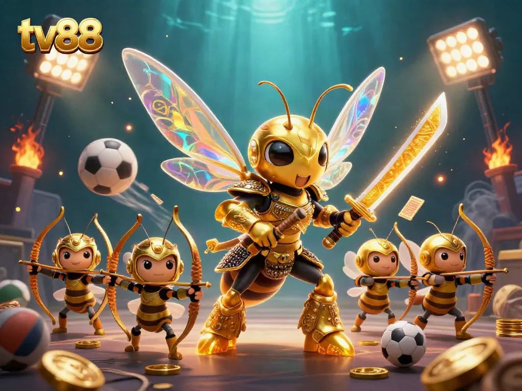 Engage with tv88's thrilling gaming experience featuring a golden hornet and bee archers in action.