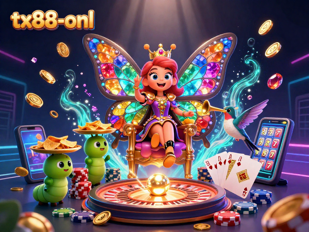 Spin the wheel and win big with tx88-onl in this vibrant casino-themed illustration.