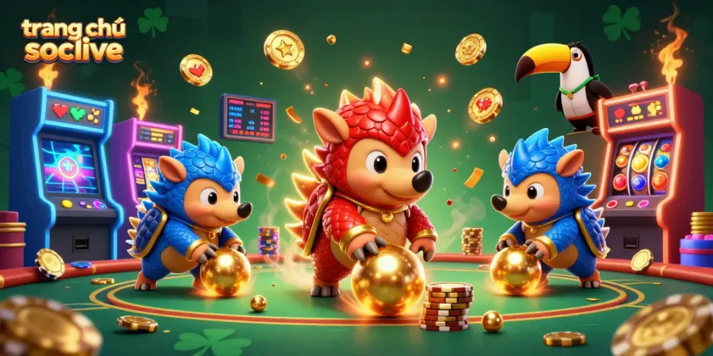 Engage with the vibrant scene of rival pangolins in a thrilling gaming setting on trang chủ socolive, capturing casino excitement.