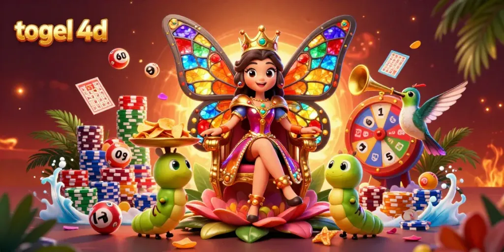 Experience the excitement of togel 4d with vibrant lottery balls, cards, and treasures in a colorful scene.