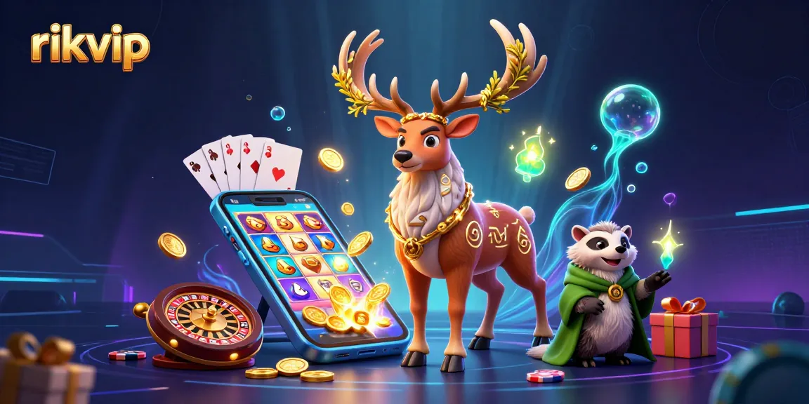 Play captivating games at rikvip with a 3D stag and immersive casino elements.