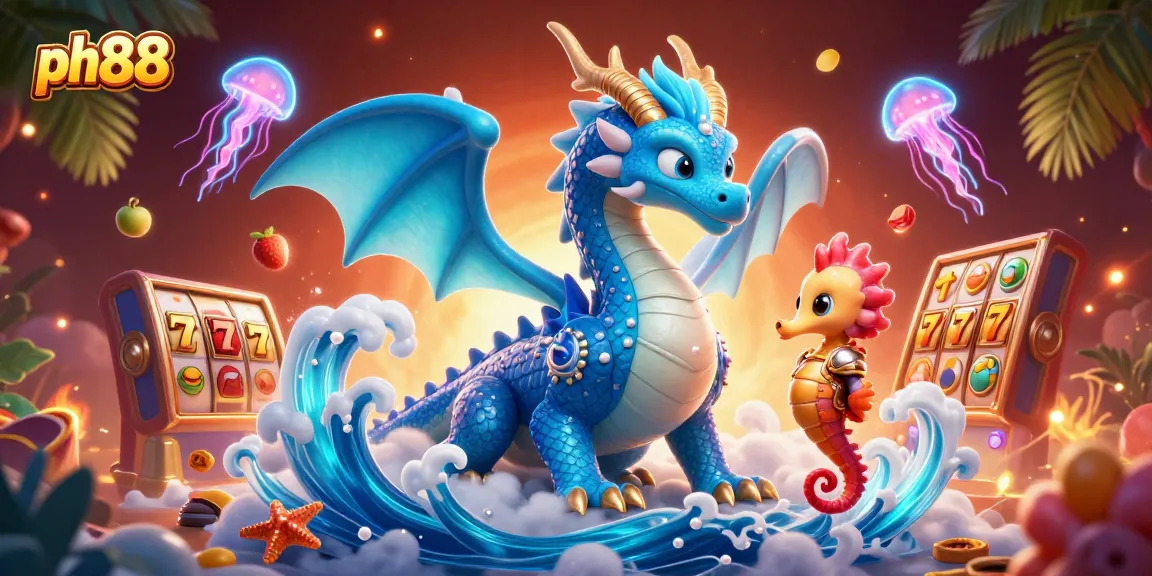 Experience the thrill of winning at ph88 with vibrant slot game action featuring a dragon and seahorse.