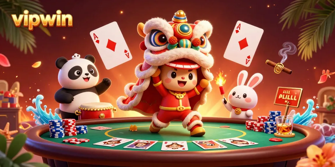 Experience exciting gameplay at vipwin with a dynamic casino scene featuring vibrant characters and poker elements.