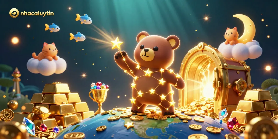 Experience the excitement of nhacaiuytin with vibrant casino treasures in a captivating 3D illustration.