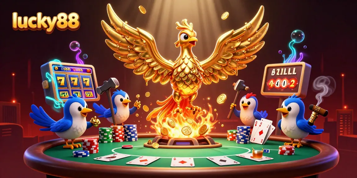Experience thrilling gameplay at lucky88 with the golden phoenix rising while gaming elements surround you.