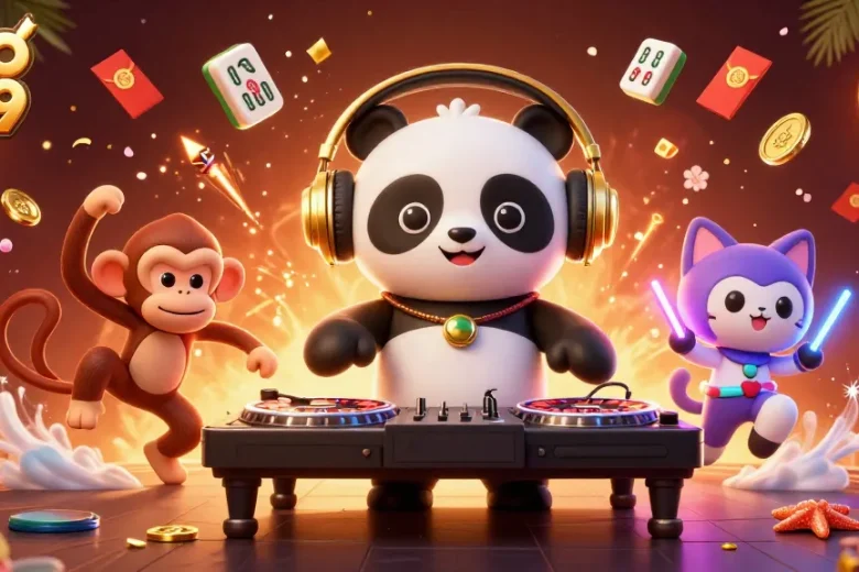Join the fun at sao 789 with vibrant characters and casino elements in a lively gaming scene